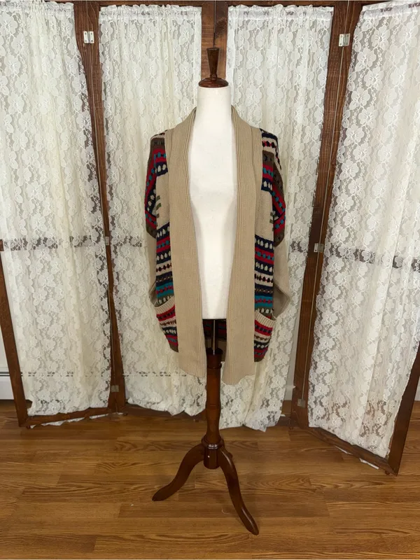 Super Cute Vintage 90s Together Striped Open-Front Dolman Sweater Cardigan - Image 3