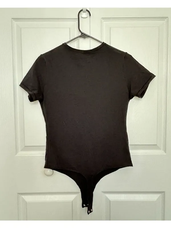 Quince Organic Cotton Stretch Crew Neck Short Sleeve Bodysuit Black Size L - Image 7