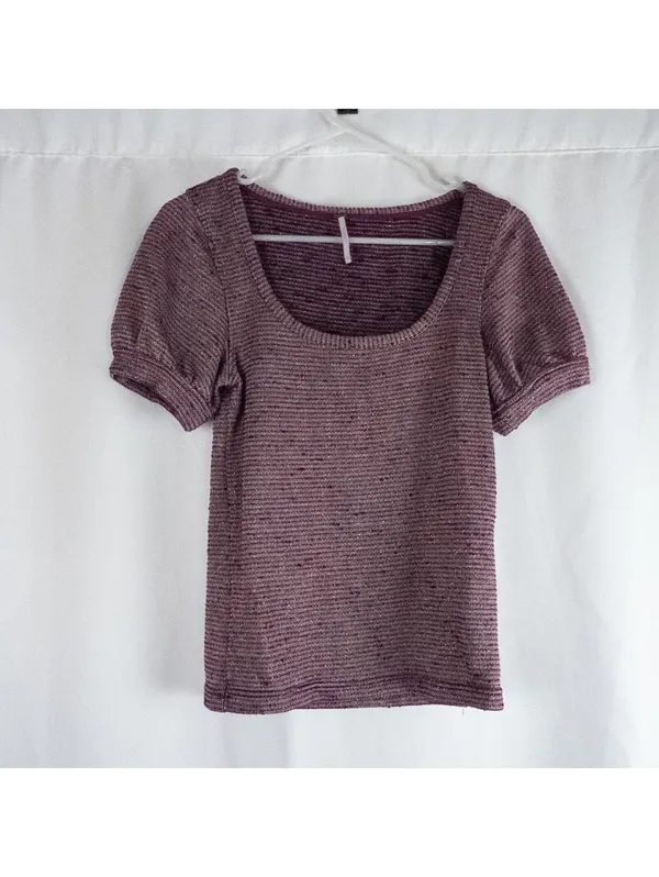 Free People Metallic Ribbed Scoop Purple Top Women Small - Image 12