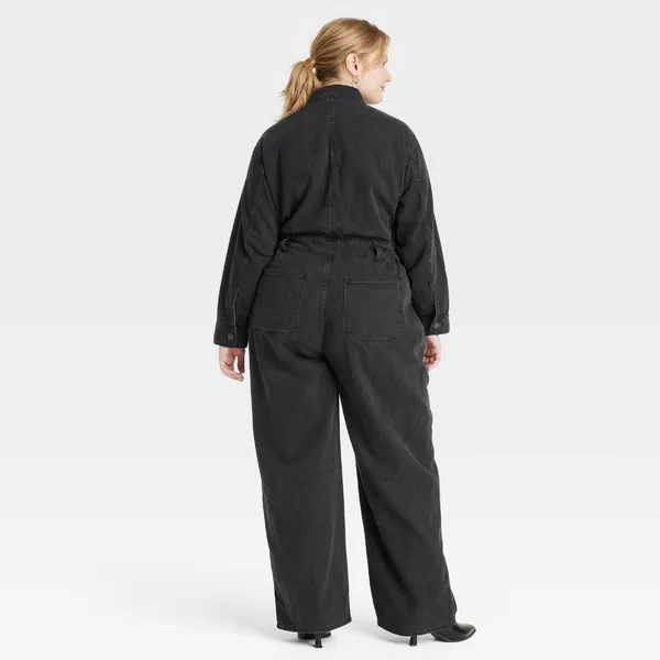 NEW Universal Thread Womens Long Sleeve Utility Baggy Denim Jumpsuit Black 17 - Image 2