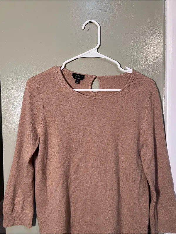 Talbots Women’s Sz Medium Pure Cashmere Sweater Dark Chestnut Heather 3/4 Sleeve - Image 3