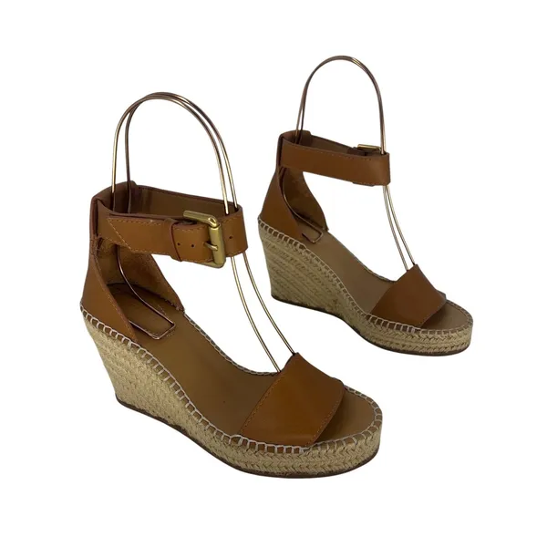 See by‎ Chloe Glyn Leather Espadrille Wedge Sandals Brown Size 36 - Image 5