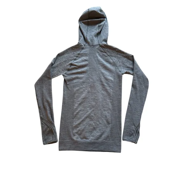 Lululemon‎ Swiftly Wool 1/2 Zip Womens Size 4 Gray Hooded Running Active Gym - Image 7