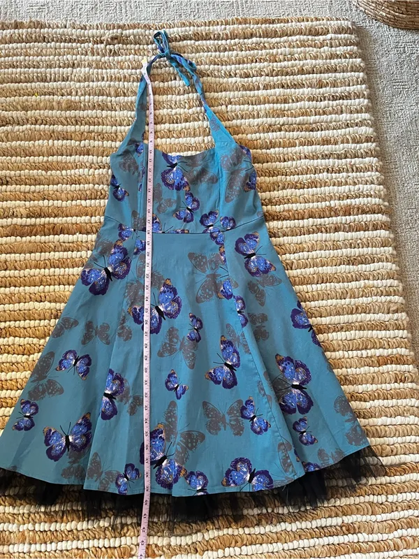 Whimsical teal Blue Butterfly Halter Dress with tulle ruffle - Image 7