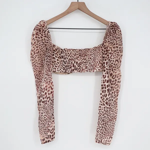 Naked Wardrobe The Statement Leopard Print Crop Top Long Sleeve Small - Image 6