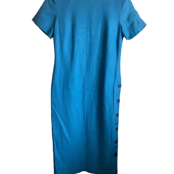 VTG Talbots‎ Women Irish Linen Midi Dress 4 Blue Sheath Career Timeless Classic - Image 4