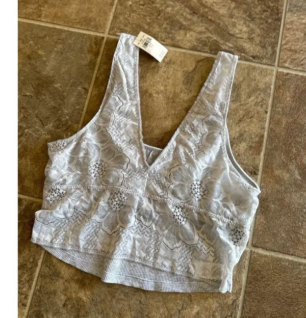 Aerie Lace Waffle Longline Bralette Medium Heather Gray Size Medium - Image 9