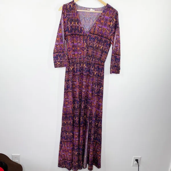 Jack by BB Dakota Purple Orange Printed V-Neck Maxi Dress Women's Size Medium M - Image 11