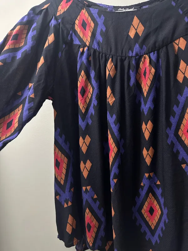 Lucky Brand Women’s Black Tunic w/ Purple & Orange Aztec Print Size S - Image 5
