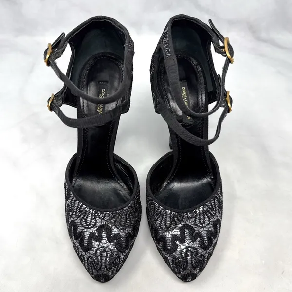 Dolce & Gabbana Vintage Y2K Embroidered Glitter Mary Jane Ankle Strap Heels 37.5 - Image 2