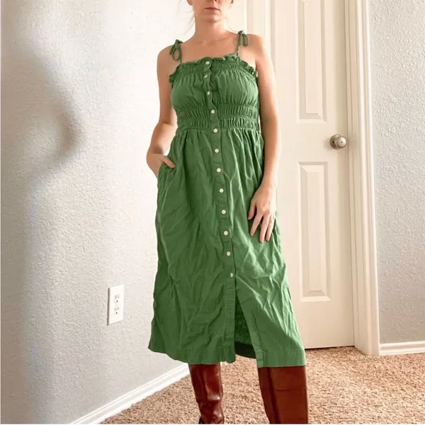 Universal Thread Green Button-Front Linen Smocked Sundress - Image 4