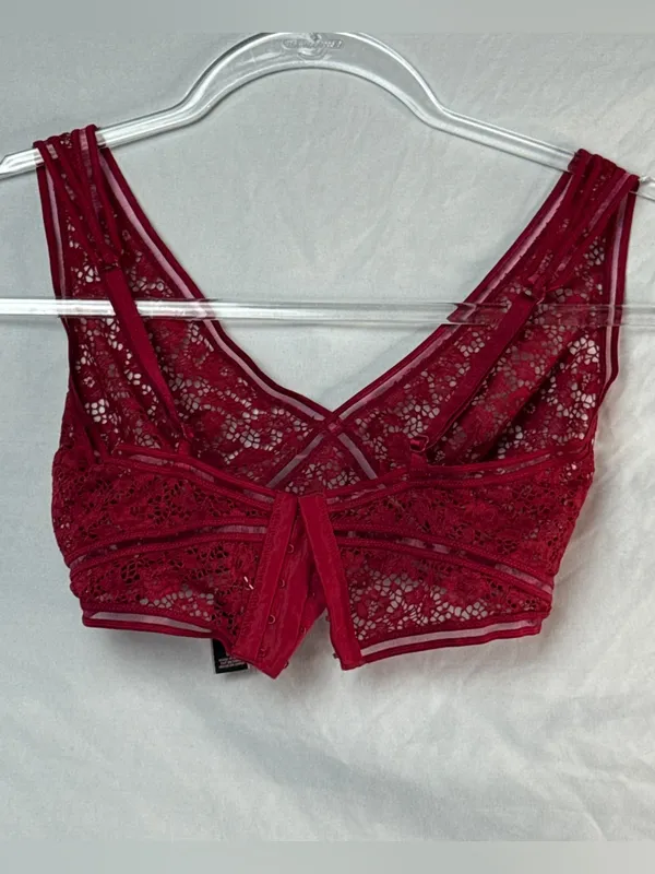 Victoria's Secret Red Triangle Wire-Free Lace Bra Bralette Lingerie - Image 3