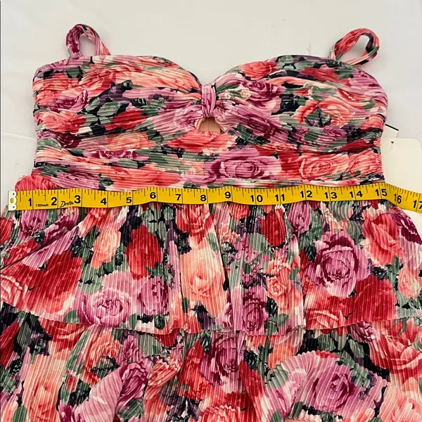 Honey and Rosie Pink Floral Tiered Midi Dress - Image 6
