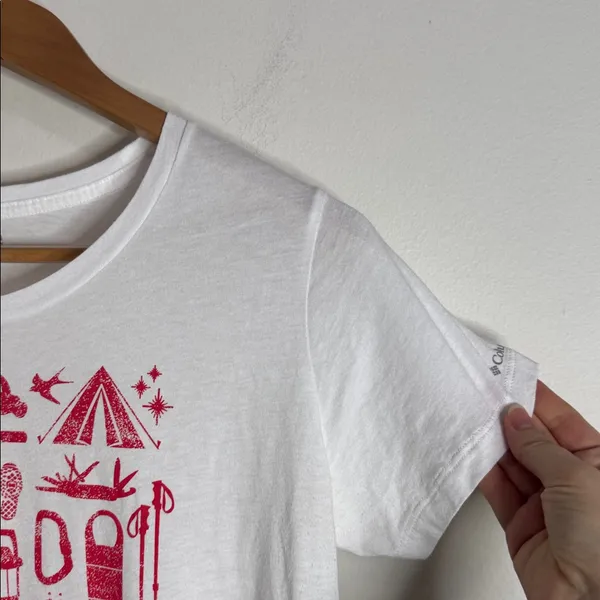 Columbia Lookout Ridge Short Sleeve Tee White Red Camping Graphic size M - Image 4