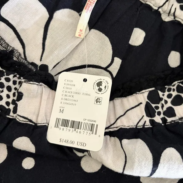 NWT!! FREE PEOPLE Poppy Printed Maxi Skirt Polka Dot Floral Black White Medium - Image 11