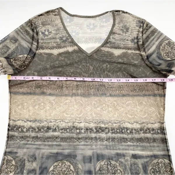 Vintage 90s Y2K Sheer Mesh Top Short Sleeves Lettuce Hem Fairy Grunge Baby Tee - Image 4