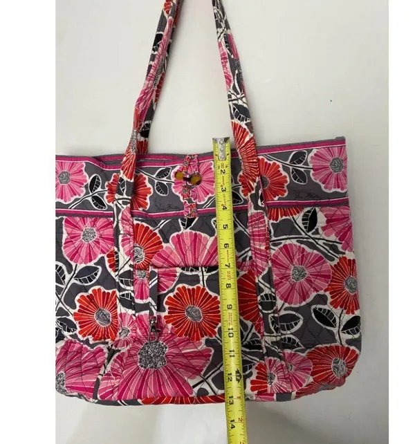 VERA BRADLEY Black Pink Large Quilted Tote Bag - Image 3