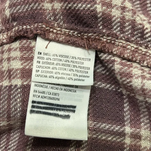 American Eagle purple cream plaid hoodie button-down flannel shirt top woman’s L - Image 9