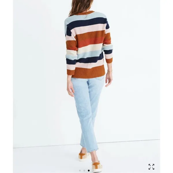 Madewell Thompson Heather Fawn Pocket Rainbow Stripe Pullover Sweater Size Small - Image 3