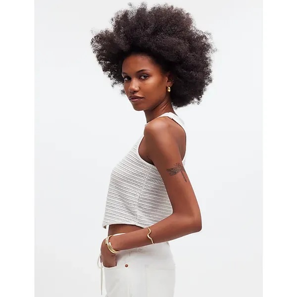 Madewell Crochet Knit Cutaway Tank Cropped Lighthouse Cotton Blend Cream XS NWT - Image 5
