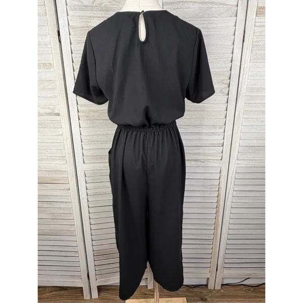 A NEW DAY- Black Short Sleeve Wrap Front Jumpsuit Cropped Length-Small - Image 3