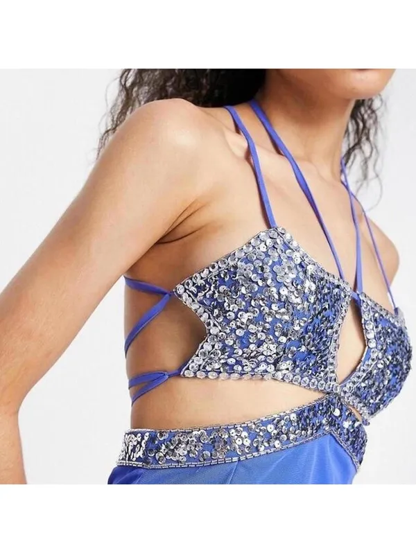 Starlet Embellished Cutout Mini Dress Blue NWT Size US 2 - Image 3