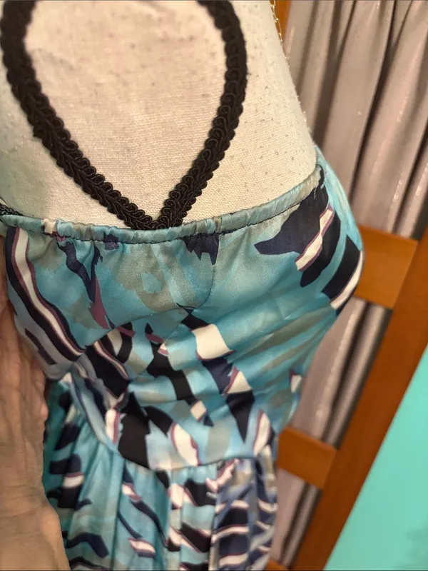Strapless Aqua & Navy Print Maxi Dress with POCKETS! - Image 5