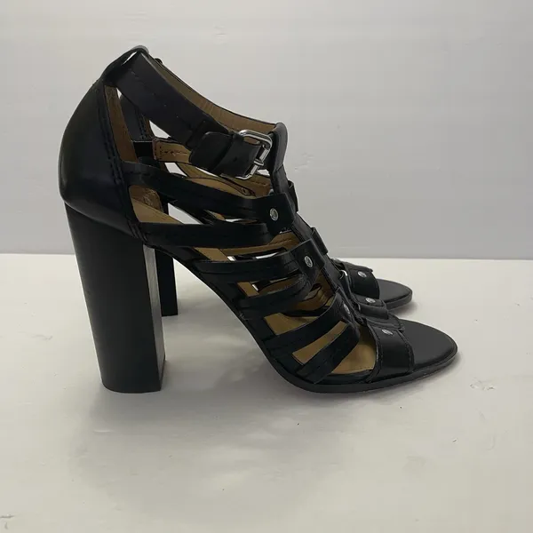 Coach Ginny‎ Gladiator Black Leather Heels Sandals Womens 9.5 B Strappy Studded - Image 2