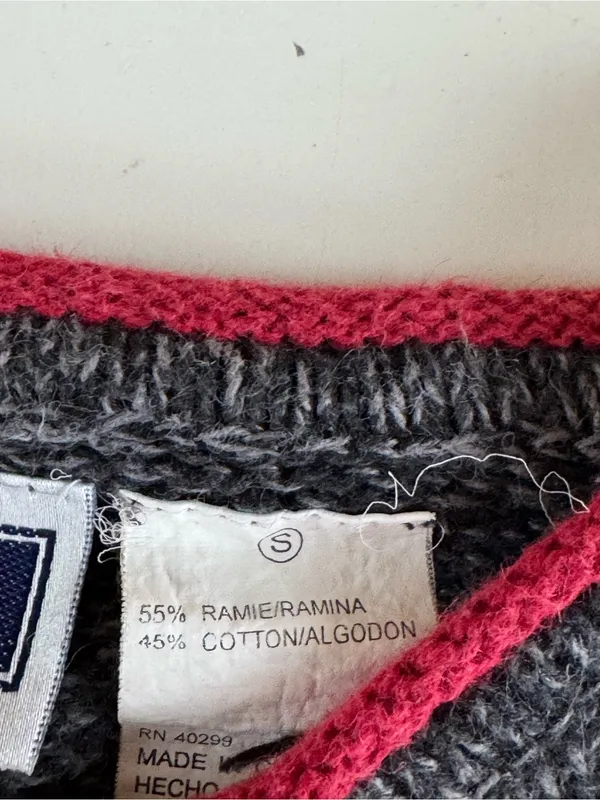 Vintage 90’s Erika & Co Grey Red Ramie Cotton Fair Isle Sweater Small - Image 6
