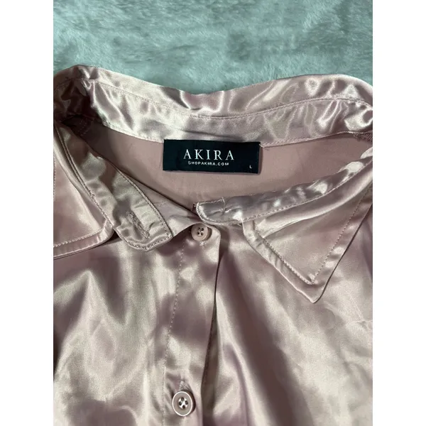 Akira Blush Pink Satin Ruched Midi Dress Large Cutout Button Front - Image 2