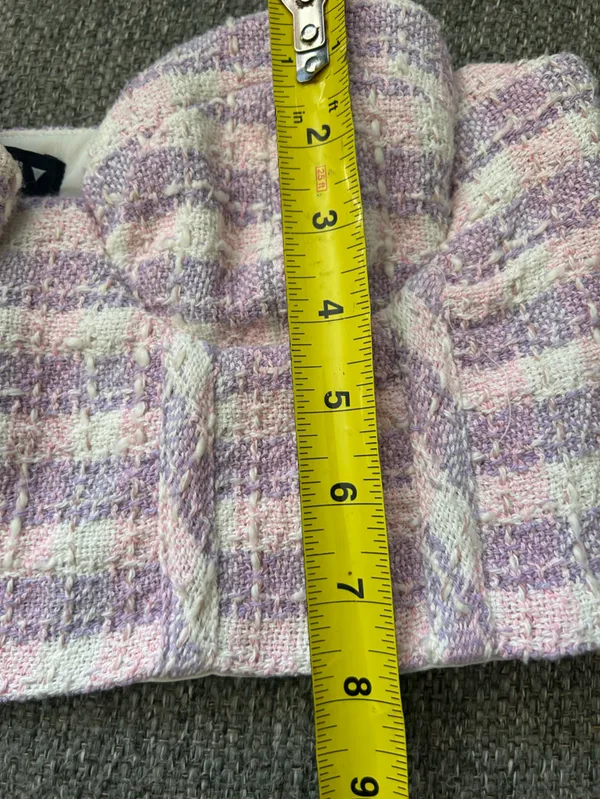 Zara Pink Lavender Tweed Strapless Crop Top - Built in Bra | Size Medium - Image 7