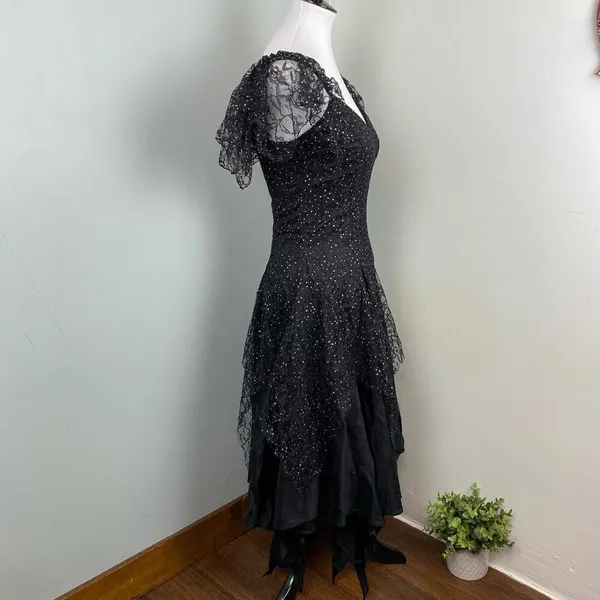 Vintage Nuance Black Shimmering Witchy Goth Dress Small - Image 4