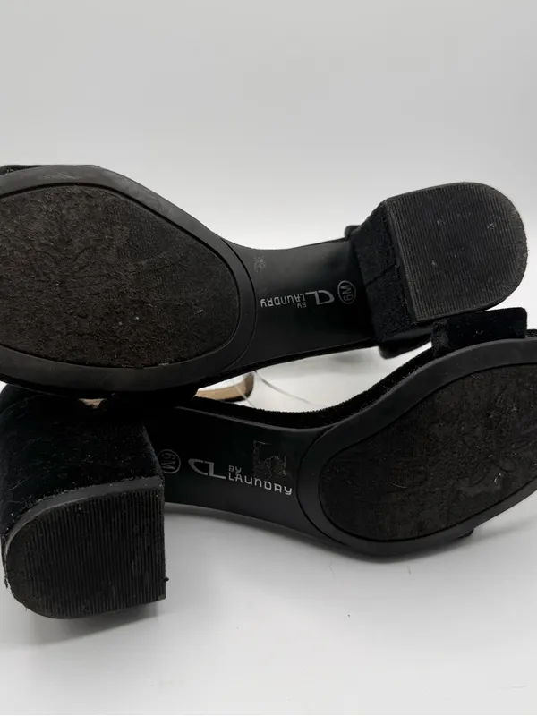 CL by Laundry Black Velvet Ankle Strap Block Heel Sandals Women’s 6M - Image 6