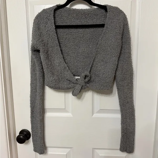 SKIMS Cozy knit Gray‎ cropped wrap top XXS / XS - Image 2