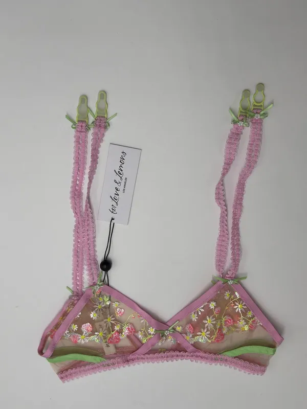 For Love & Lemons Tutti Frutti Shimmer Garter Belt S Pink Floral Embroidered NWT - Image 3