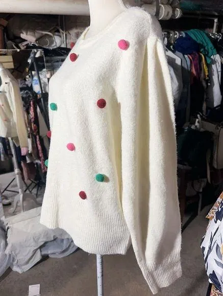 89тн + MADISON colorful balls cream white sweater plus size new - Image 2