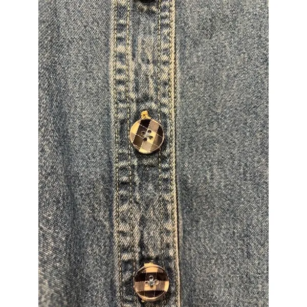 Vintage 90s Denim Dress Womens 2XL Midi Flare Button Front Western Festival - Image 4
