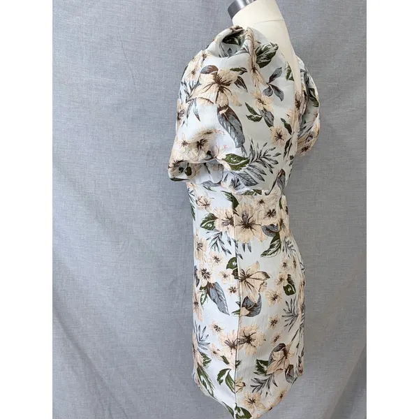 NWT Avantlook Blue Floral Jacquard Puff Sleeve Mini Dress S MSRP $220 - Image 5