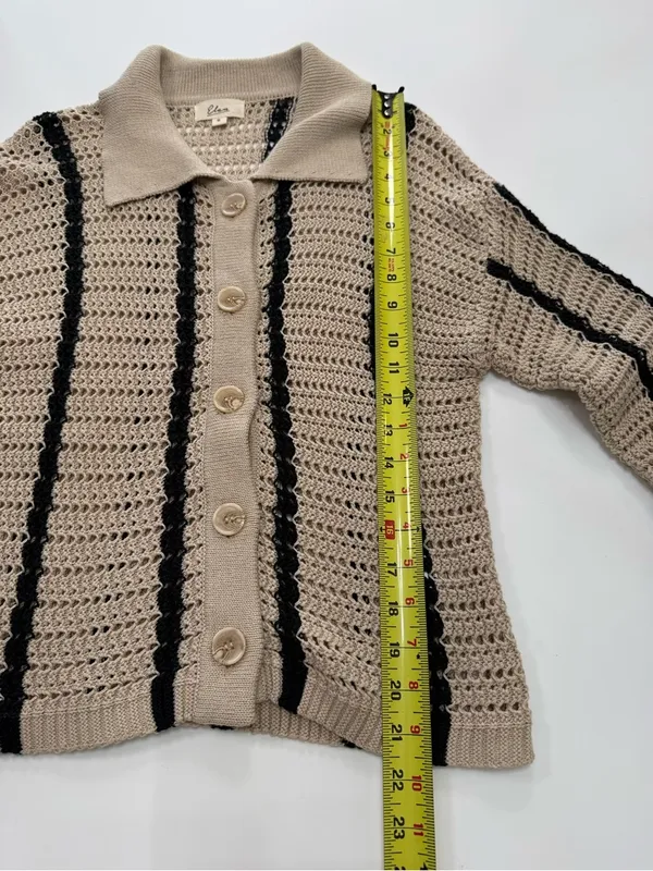 Elan Beige Knit Cardigan with Black Accents - Image 4