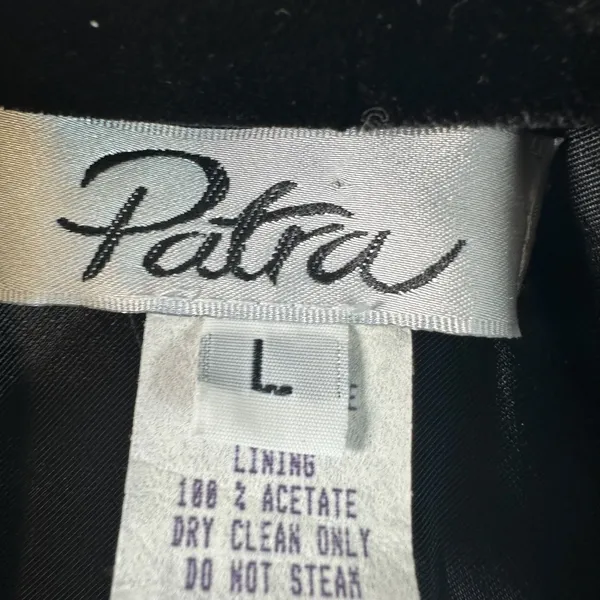Patra Black Velvet Open Front Evening Jacket Cuffed Sleeves Made in USA Size L - Image 3
