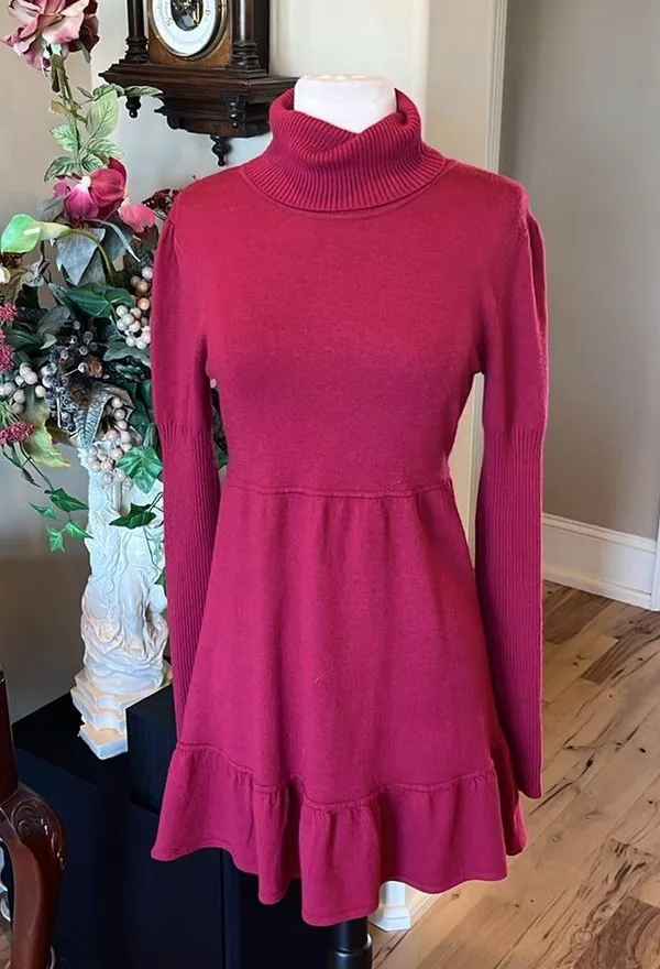 Cranberry Pink Red Turtleneck Sweater Dress - Image 2
