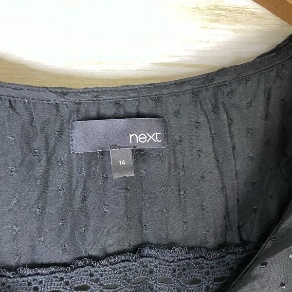 Next Black Viscose Swiss Dotted Ruffle Witchy Dress - Image 4