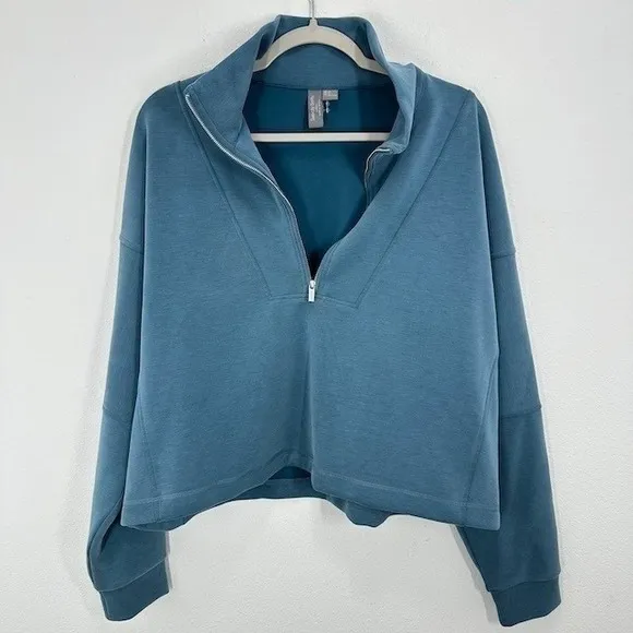 Sweaty‎ Betty Quarter Zip Sweatshirt Athleisure Comfort Travel Comfort Teal Blue - Image 2