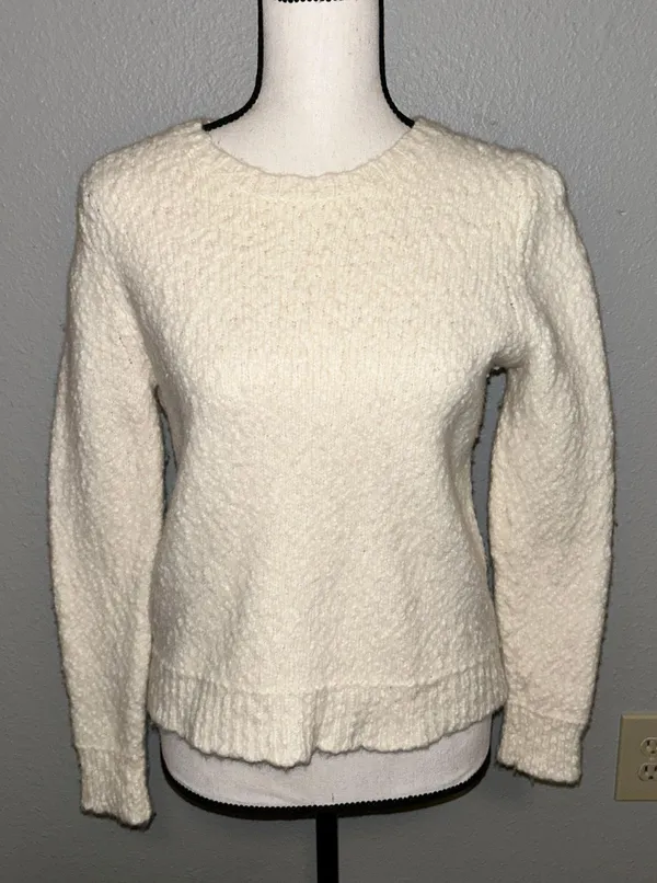 Vintage Outdoor Winter Thick Knit Textured Off White Chunky Long Sleeve Sweater - Image 2