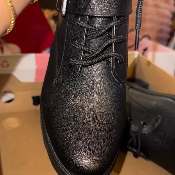 New‎ Sleek Black Combat Boots with Buckle Detail - Image 4