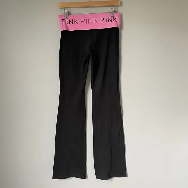 Vintage y2k 2000's Victoria's Secret PINK Fold Over Logo Flare Leggings Small - Image 2