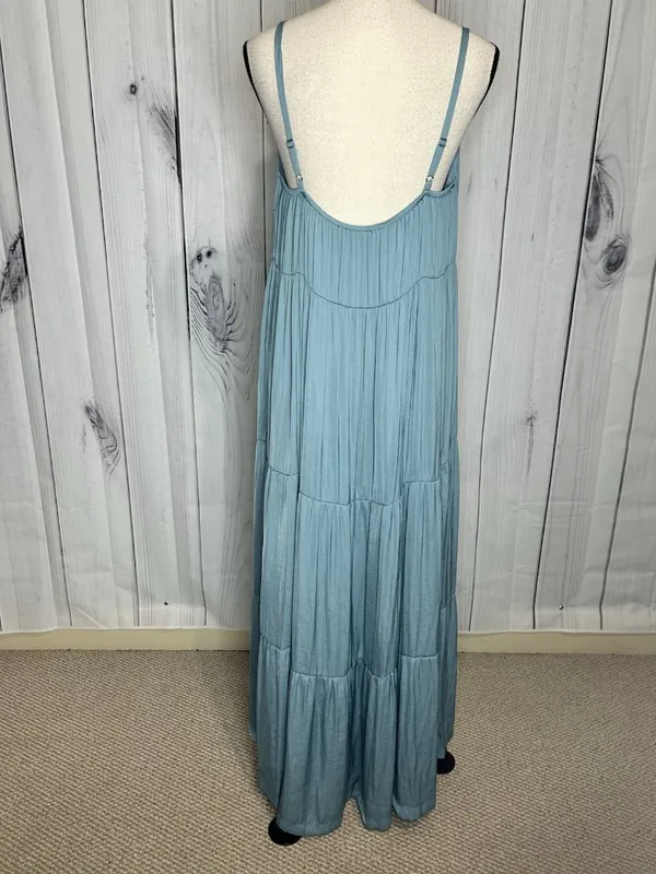 Soma WKND Tiered Satin Maxi Bra Dress Sz L Adjustable Straps Mineral Green - Image 7