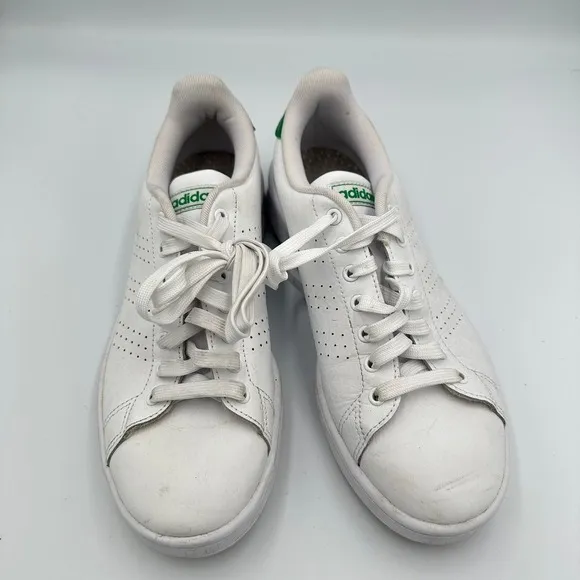 Adidas Advantage Clean QT White Green Stripe Sneakers Women's‎ Size 8.5 Vegan - Image 2