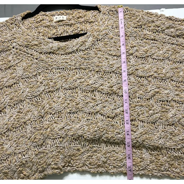 POL Chunky Knit Cropped Sweater Small Tan Cream Boho Pullover - Image 4