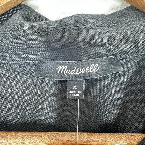 Madewell Black Linen Midi Shirt Dress‎ Button Front Size M Chic Feminine Classic - Image 4